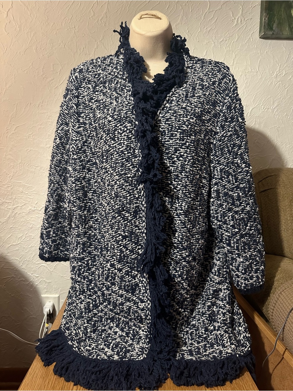Lane Bryant Navy and Cream Textured Knit Pullover